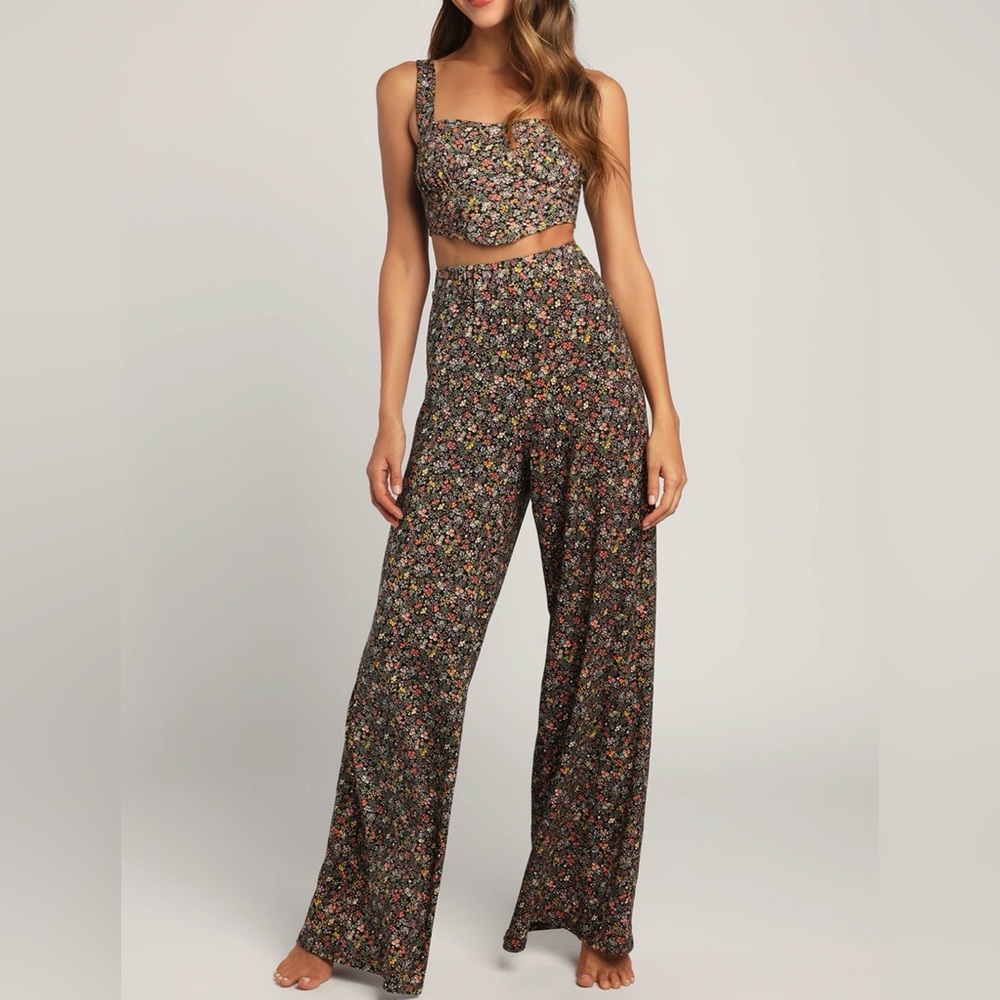 Lulu's Multicolor Floral Wide Leg Two Piece Set